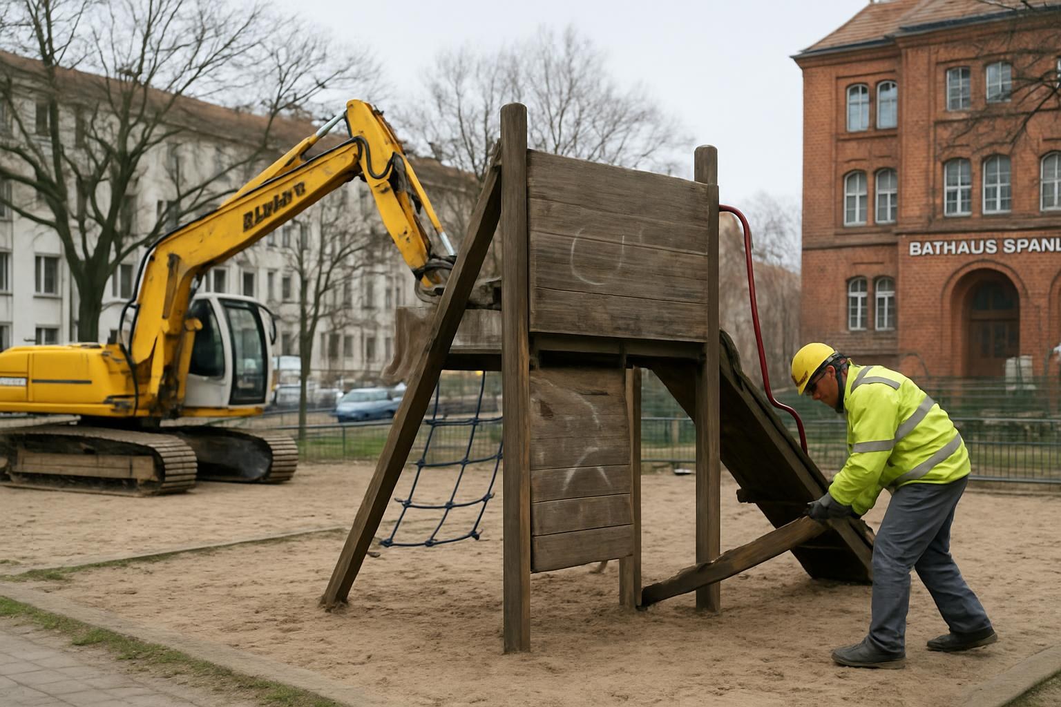 Spielplatz Freiaplatz: Rückbau des defekten Spielgeräts hat begonnen - Lichtenberg